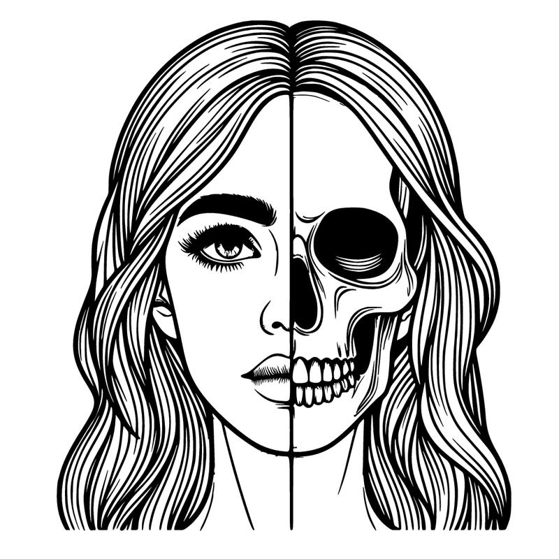 realistic half skeleton face girl