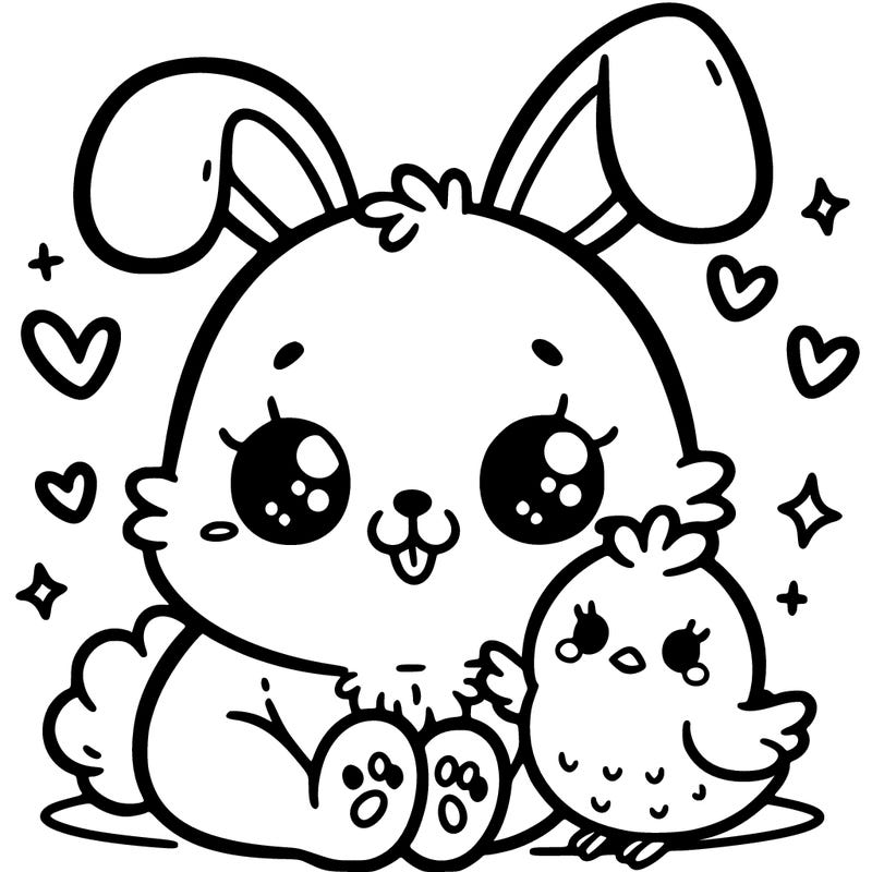 cute bunny with a small chick friend