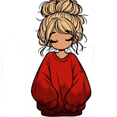 girl with baggy sweatshirt and messy bun