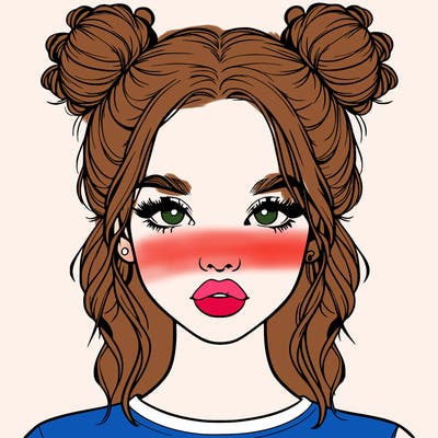 realistic girl with two buns in hair and lips