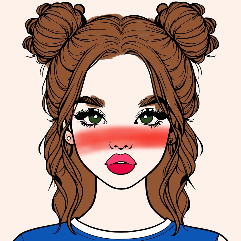 realistic girl with two buns in hair and lips