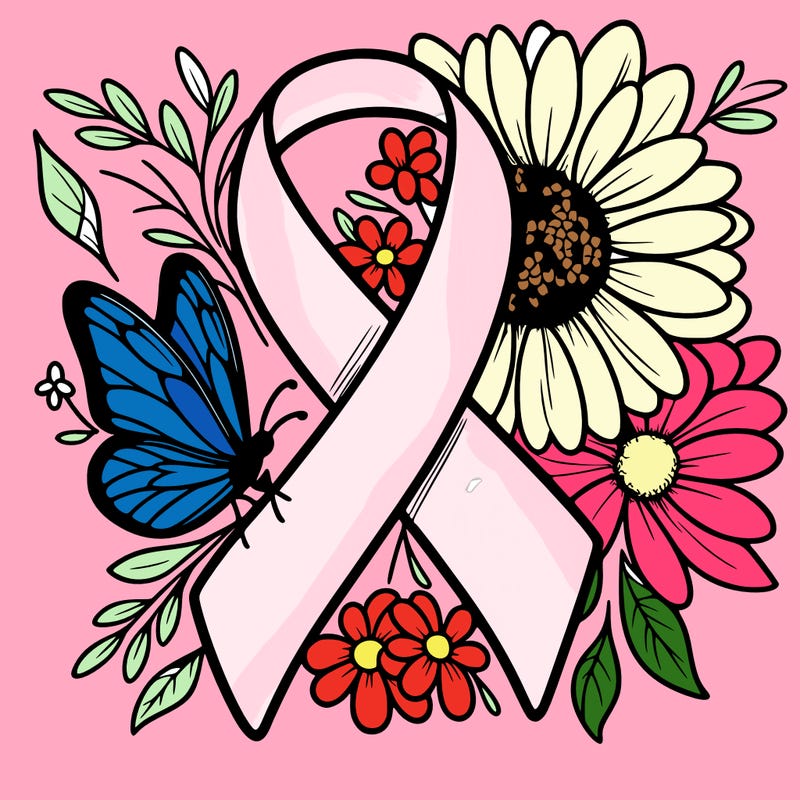 cancer awareness symbol with flowers and butterflies