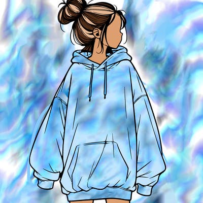 realistic girl with a oversized sweatshirt on and a bun