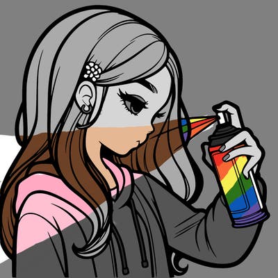 a realistic girl spray painting