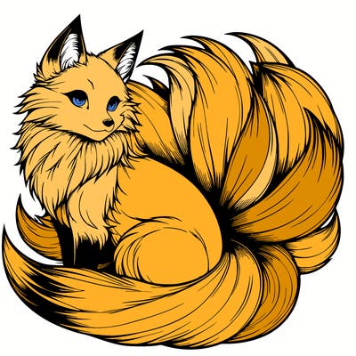 realistic detailed 9 tailed anime fox