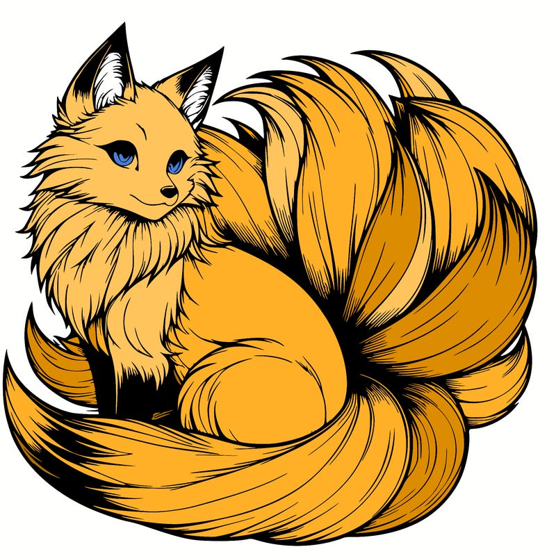 realistic detailed 9 tailed anime fox