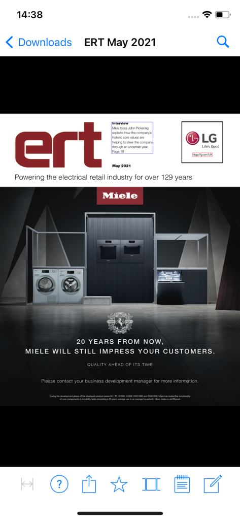 ERT Magazine - ERT Magazine May 2021 digital issue cover showing a Miele advertisement for high-end home appliances.