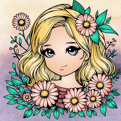 realistic girl with flowers