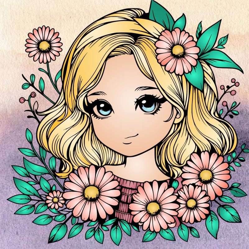 realistic girl with flowers