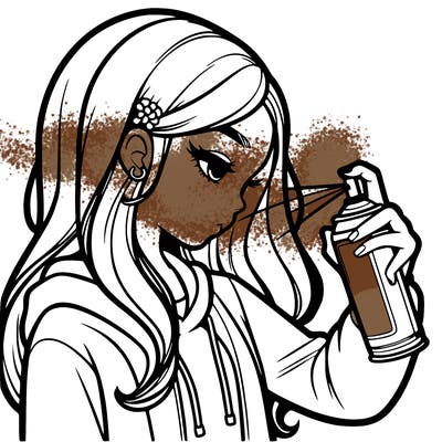 a realistic girl spray painting