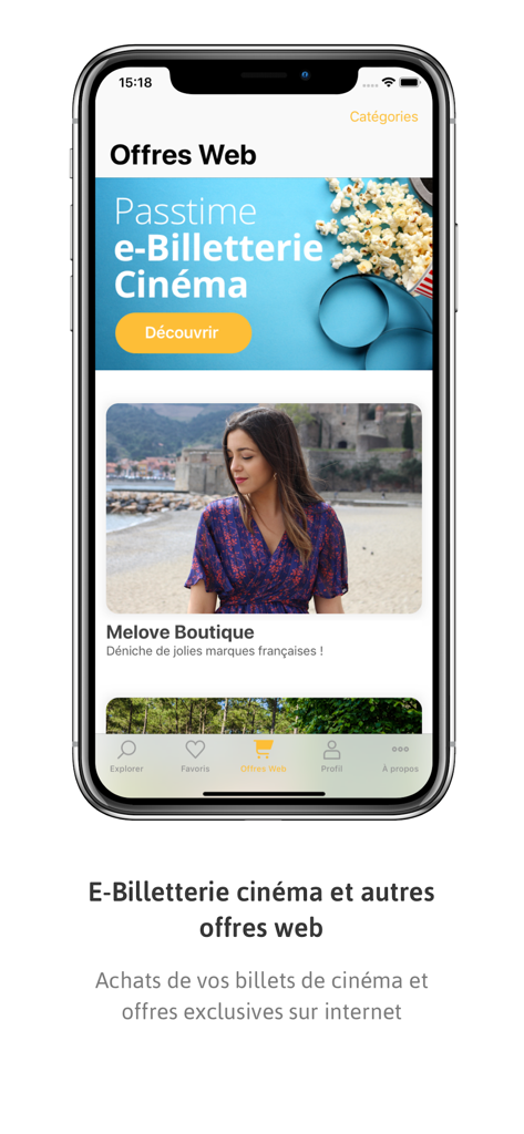 Passtime - Passtime mobile app interface showing cinema ticketing and online shopping discounts