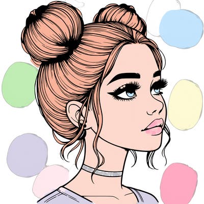 realistic girl with buns on the top of her head