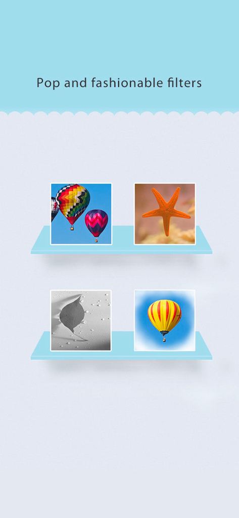 A selection of sample photos demonstrating various filters available in the BoothCool app