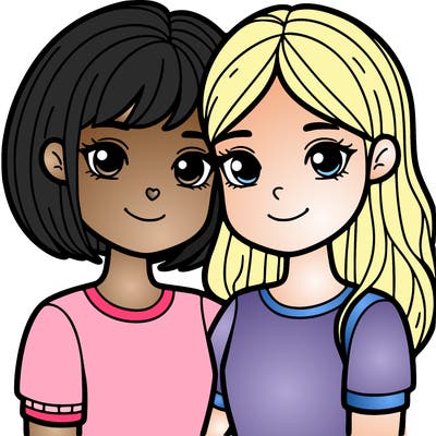 two girl best friends one with short hair one with long hair