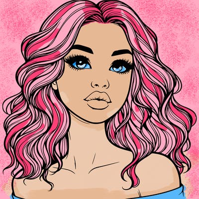 realistic girl with wavy hair and lips
