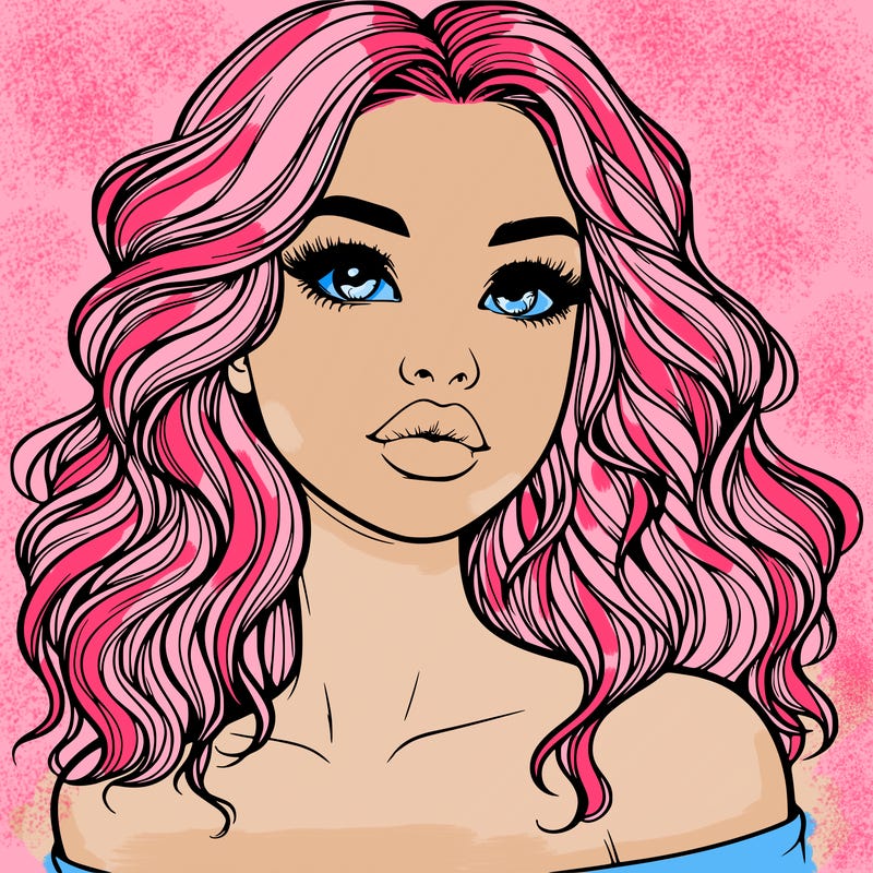realistic girl with wavy hair and lips