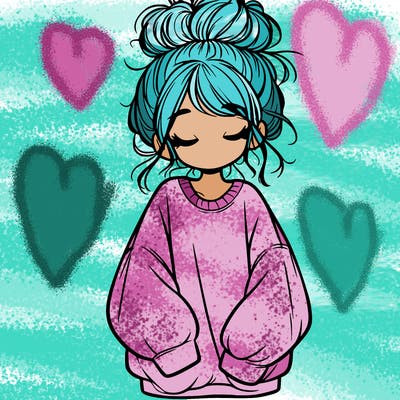 girl with baggy sweatshirt and messy bun