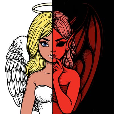 realistic angel half demon