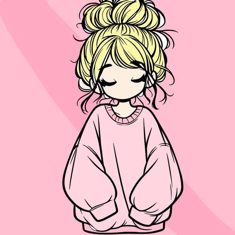 girl with baggy sweatshirt and messy bun