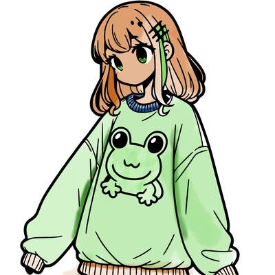 girl wearing frogging sweatshirt