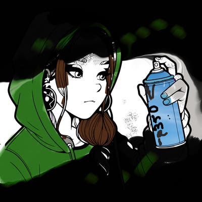 a realistic girl, spray painting