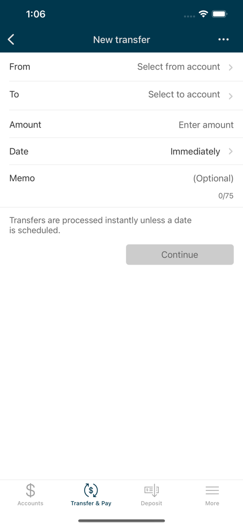 Natbank Mobile Banking - Natbank Mobile Banking app screen for setting up a new fund transfer.