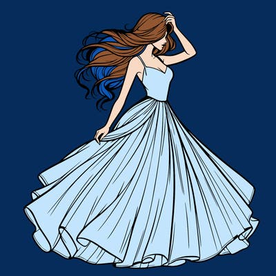 realistic woman with dress flowing in the wind