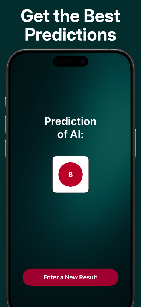 Pantalla de la aplicación Baccarat AI Predictor mostrando una predicción generada por IA para el resultado del Banquero