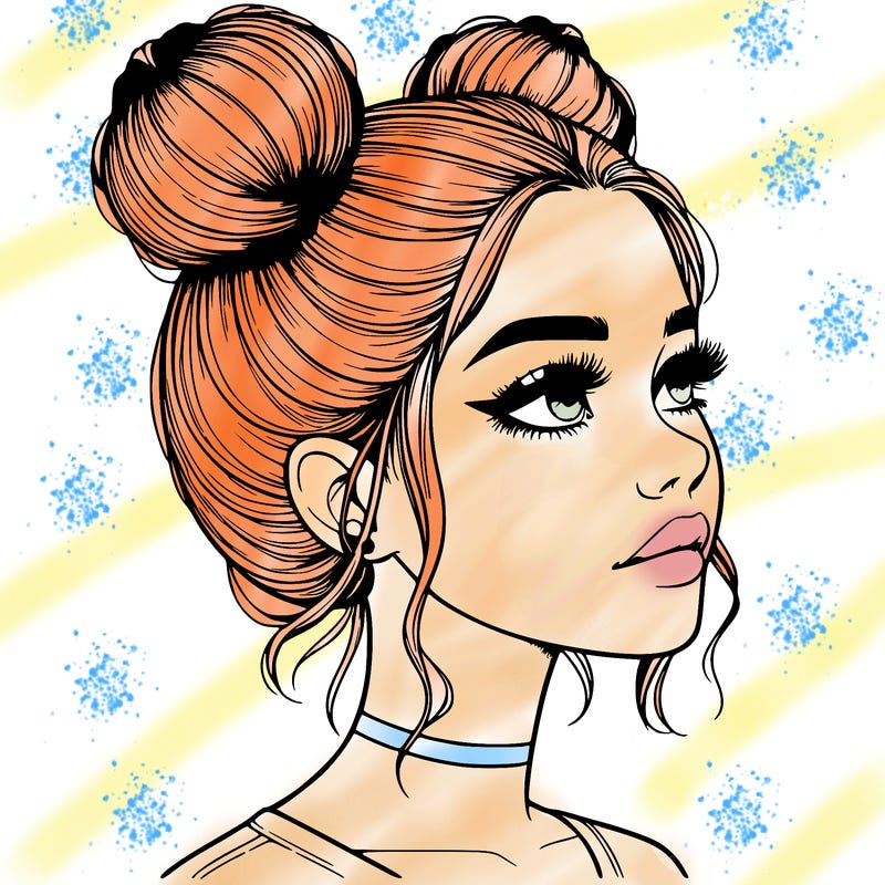 realistic girl with buns on the top of her head