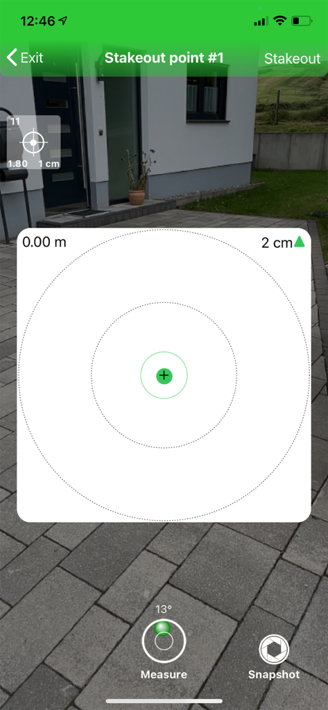 GeoAce mobile app showing augmented reality visual stakeout with centimeter precision