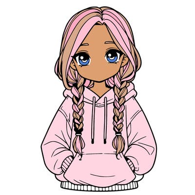 a realistic girl with a oversized hoodie and she has braids