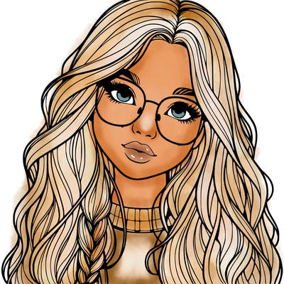 girl with long hair and freckles and glasses realistic