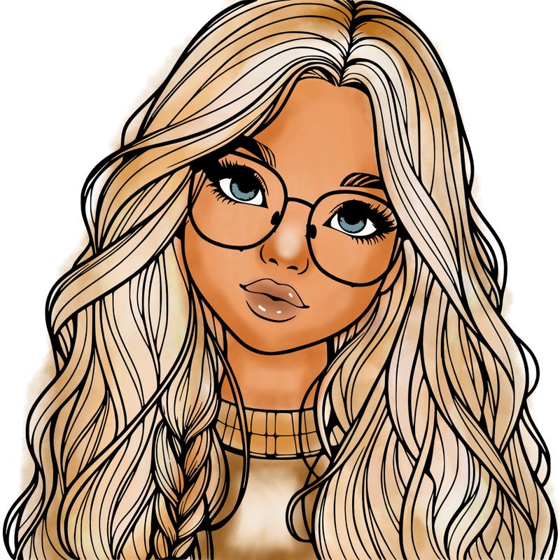 girl with long hair and freckles and glasses realistic
