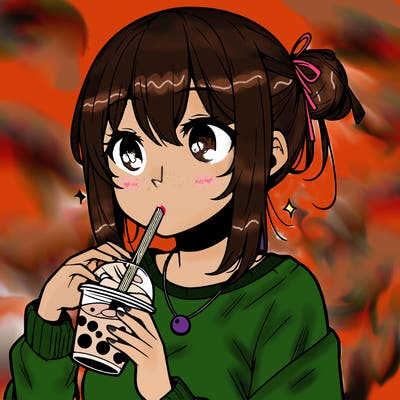 manga character drinking boba