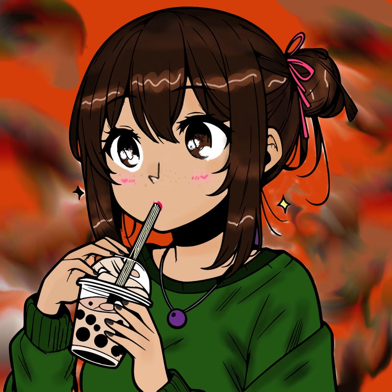 manga character drinking boba