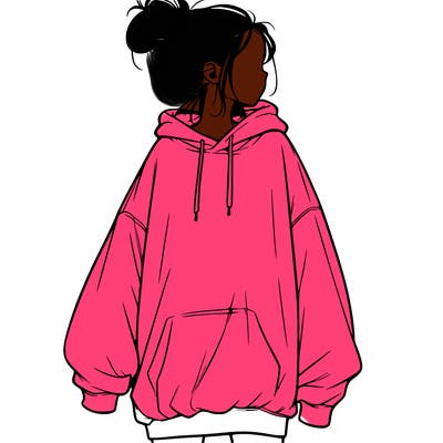 realistic girl with a oversized sweatshirt on and a bun