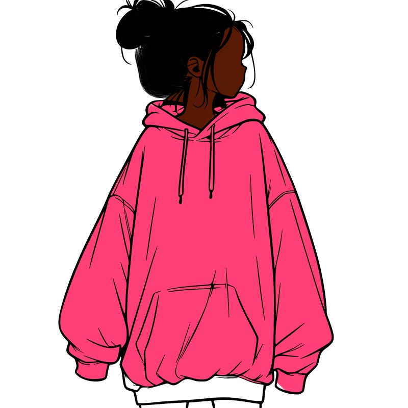 realistic girl with a oversized sweatshirt on and a bun