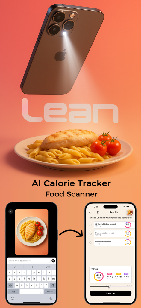 Lean AI Food & Calorie Scanner - iPhone scanning a meal using Lean AI to calculate calories and macros
