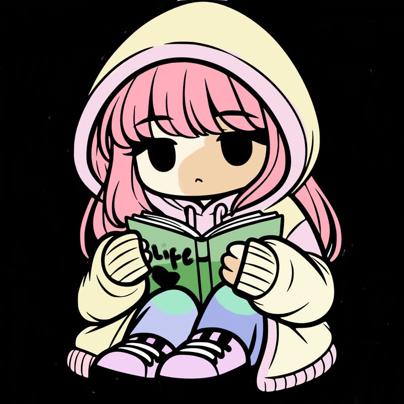 girl in oversized hoodie reading a book
