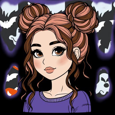 realistic girl with two buns in her hair