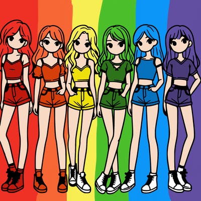 a group of girls wearing crop tops and shorts