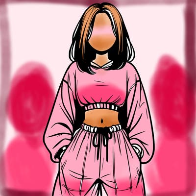 realistic girl faceless with baggy pants and a crop top