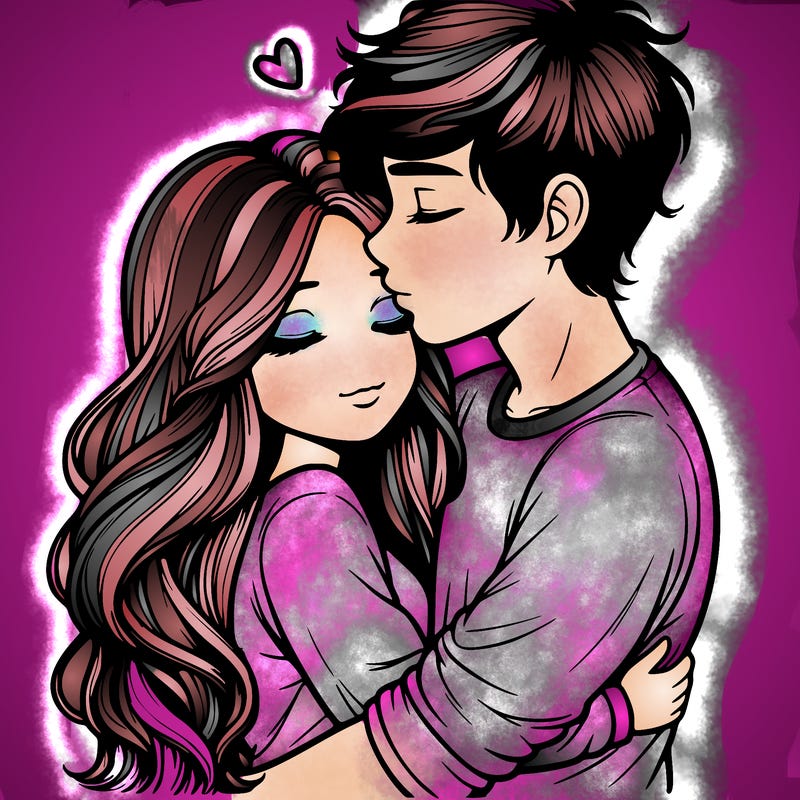 a realistic couple boy and girl hugging and kissing
