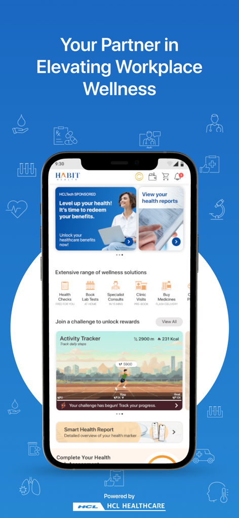 Habit Health - Habit Healthアプリダッシュボード。法人向けウェルネスソリューションとアクティビティトラッキング機能を表示。