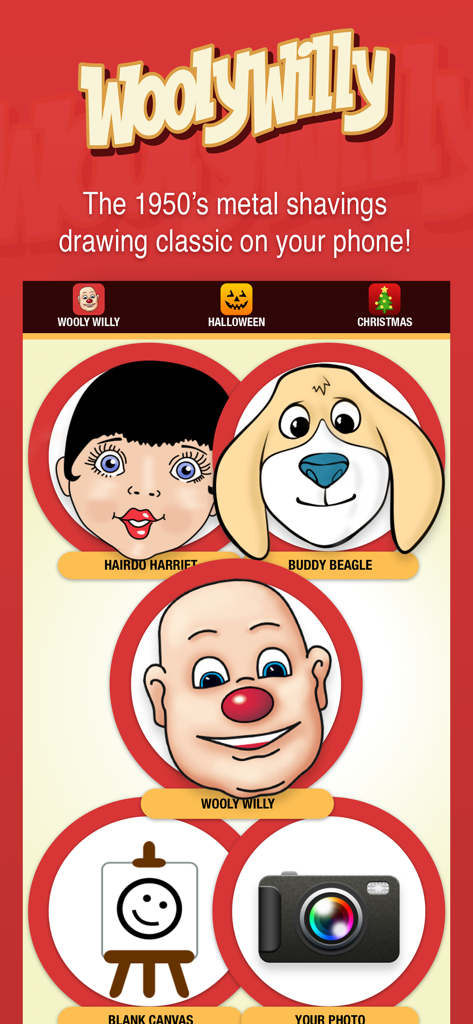 Wooly Willy - Wooly Willy app character selection screen featuring Hairdo Harriet and Buddy Beagle