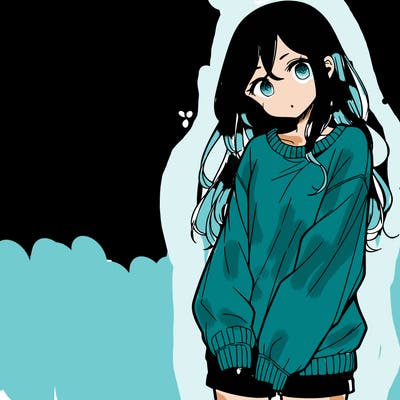 manga teen girl  in a sweater and baggy pants