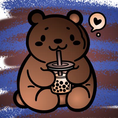 bear drinking boba tea