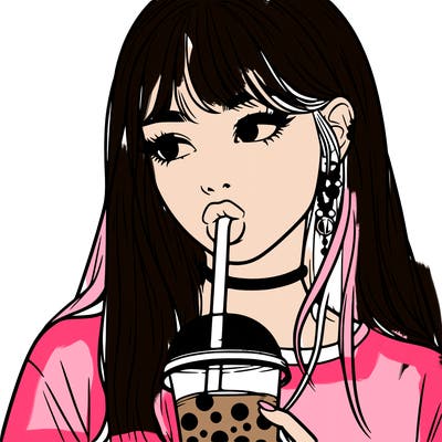 aesthetic realistic girl drinking boba