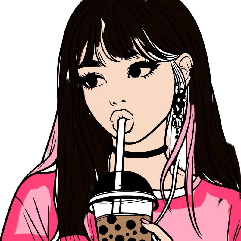 aesthetic realistic girl drinking boba