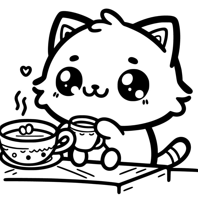 a cute cat drinking tea